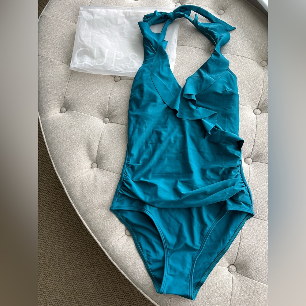 NWT Cupshe Teal Ruffled Halter One Piece Swimsuit